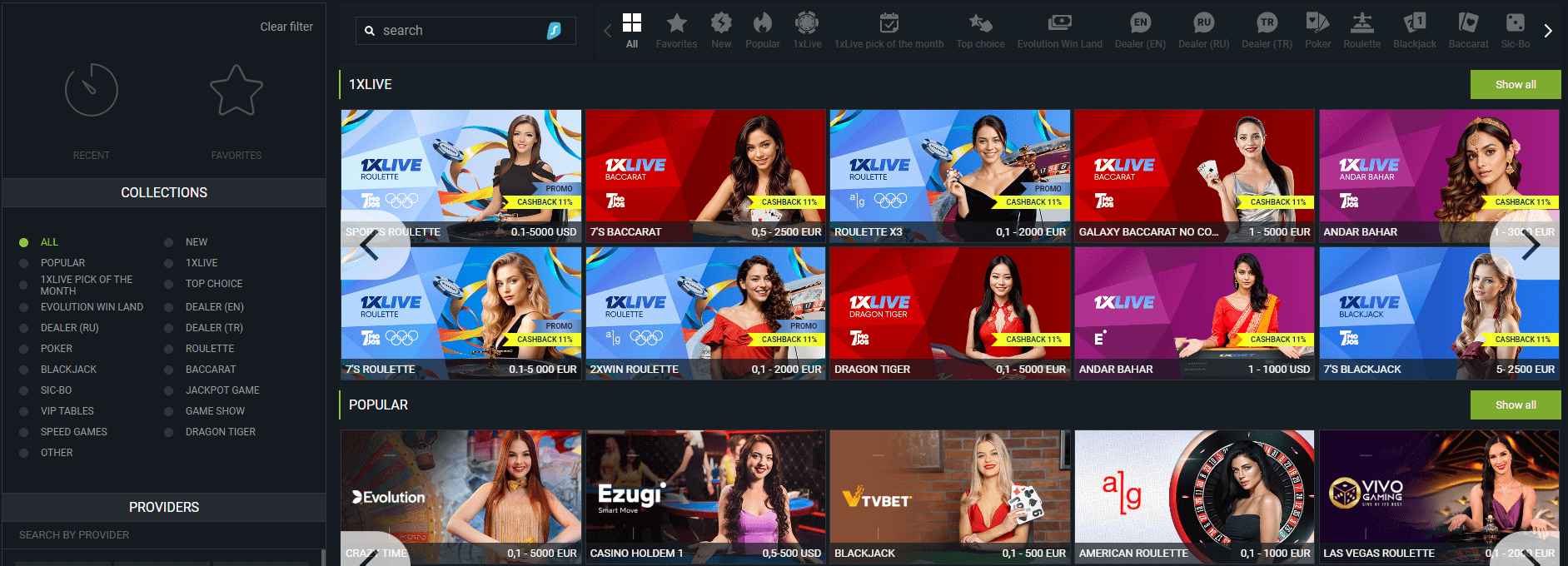 1xBet Casino Live