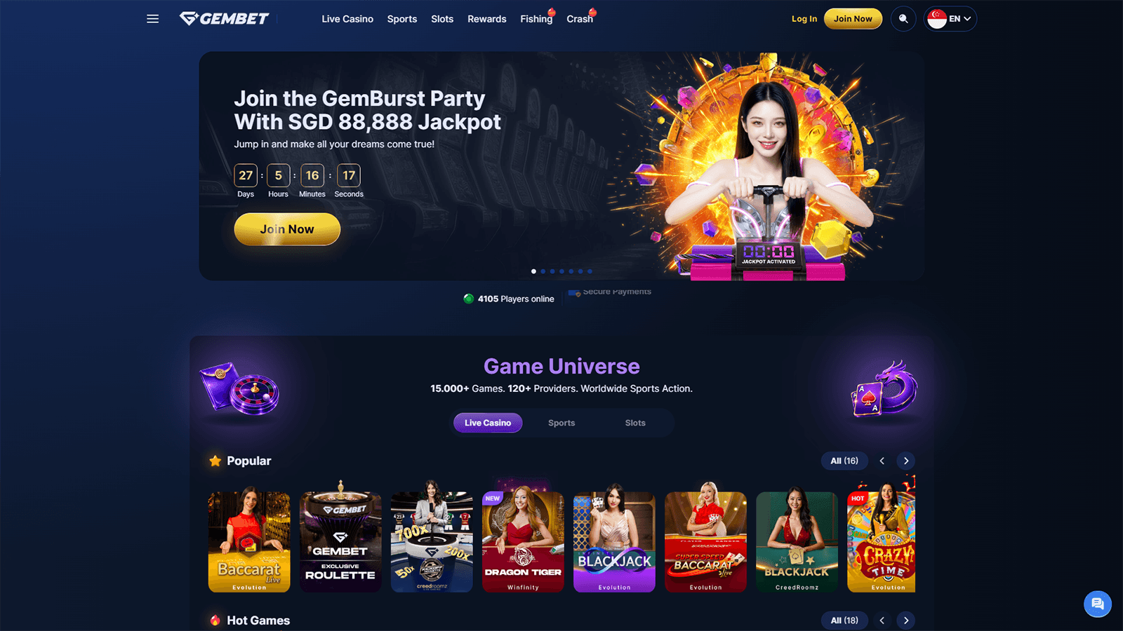 GemBet Casino Homepage in Singapore