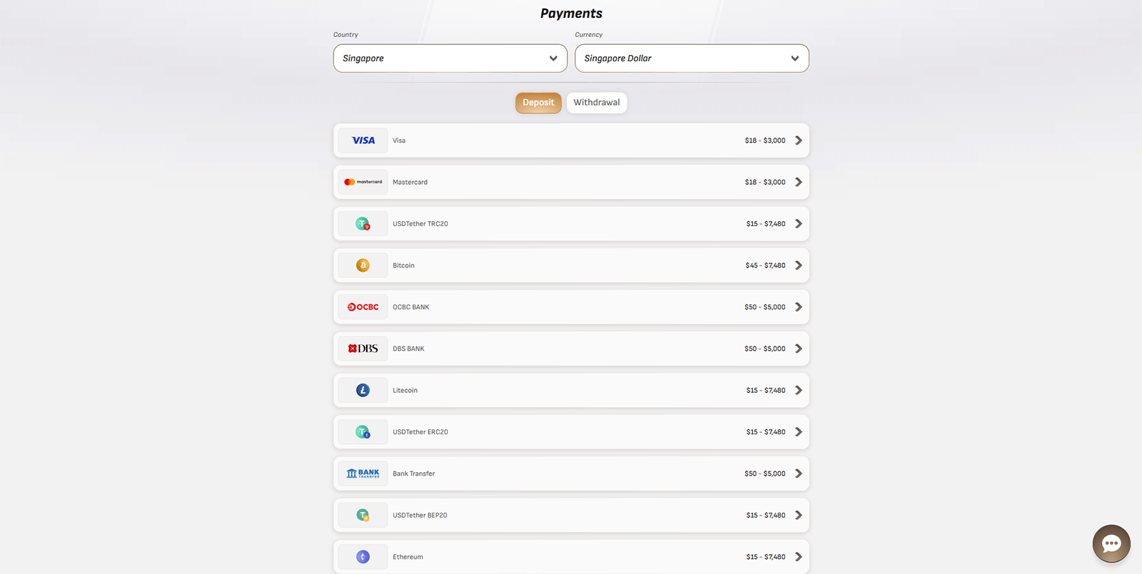 Longfu88 Casino Payment Methods in Singapore